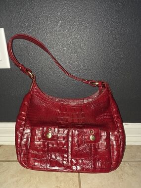 Brahmin Red Croc-Embossed Shoulder Bag